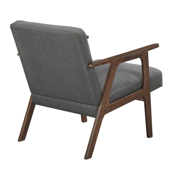 English Elm Modern Mid-Century Accent Chair Walnut Frame with Textured Linen Upholstery and Cushioned Seat Comfortfulness Dark Gray 26.5 L x 23.5 W x 10 H B011P308030