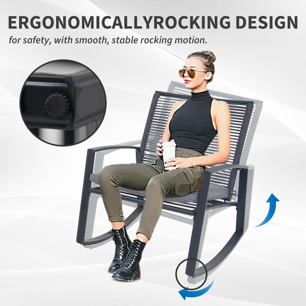 English Elm 2-person Weatherproof Outdoor Patio Bistro Metal Rocking Conversation Set with Table, Rust-Proof Elegance Grey W1859P360037