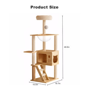 English Elm 48.8" Modern Wood Cat Tower Sisal Posts Acrylic Hammock Perch for Indoor Cats W3101P314628