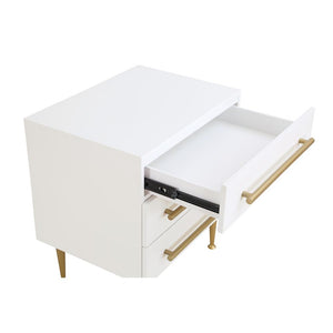 English Elm Modern White Nightstand with Gold Accents and Soft-Close 3 Drawers — Chic Wooden Bedside Table Gold+White 27 L x 21 W x 21 H B011P353750