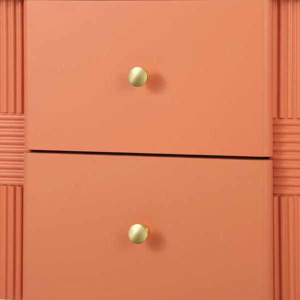 English Elm Christopher Knight Home® - Modern Fluted Nightstand with Two Drawers and Gold Legs, Sleek Textured Bedside Table for Stylish Storage and Easy Cleaning Orange 23 L x 18 W x 18 H N761P285710G