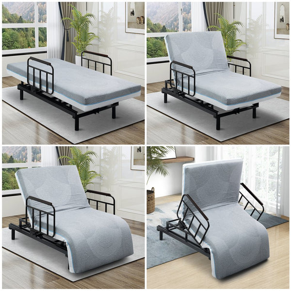 English Elm Electric Lift Bed with OKIN Motor, Memory Foam Mattress, Quiet 50,000-Cycle Frame, Fall-Safe Rails Black,Grey W2699S00061