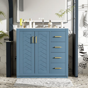 English Elm 36'' Bathroom Vanity with Ceramic Sink Combo Solid Wood Frame Soft-Closing Drawers Ample Storage Elegance Indigo N710P243327M