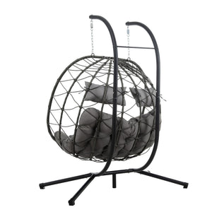 English Elm 2 Persons Egg Chair With Stand - Cozy Wicker Hanging Swing For Indoor/Outdoor Relaxation Space W1703P163952