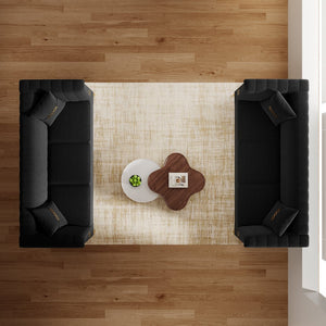 English Elm FX-P82-2PC Velvet Sofa Set of 2 — Plush Tufted 3-Seater Couches with Gold Metal Legs for Stylish Homes Black W576S00241