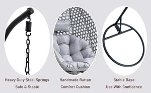 English Elm Egg Swing Chair Woven Rattan Basket Seat with Stand Cushion for Patio Bedroom W1512P498597