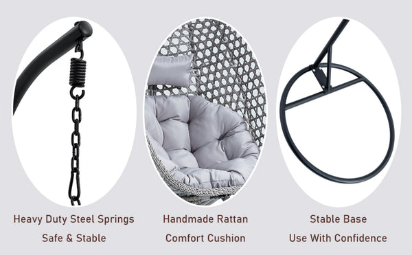 English Elm Egg Swing Chair Woven Rattan Basket Seat with Stand Cushion for Patio Bedroom W1512P498597