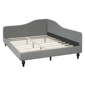 English Elm Full Size L-shaped Linen Upholstered Daybed with Solid Wood Legs for Corner Lounging Gray SF100146AAE-1