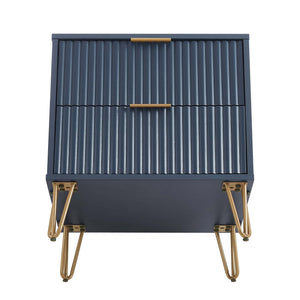 English Elm Dumbo 20" Fluted Nightstand In Midnight Blue - Modern Glamour With Gold Accents & Easy Assembly! B365P398149