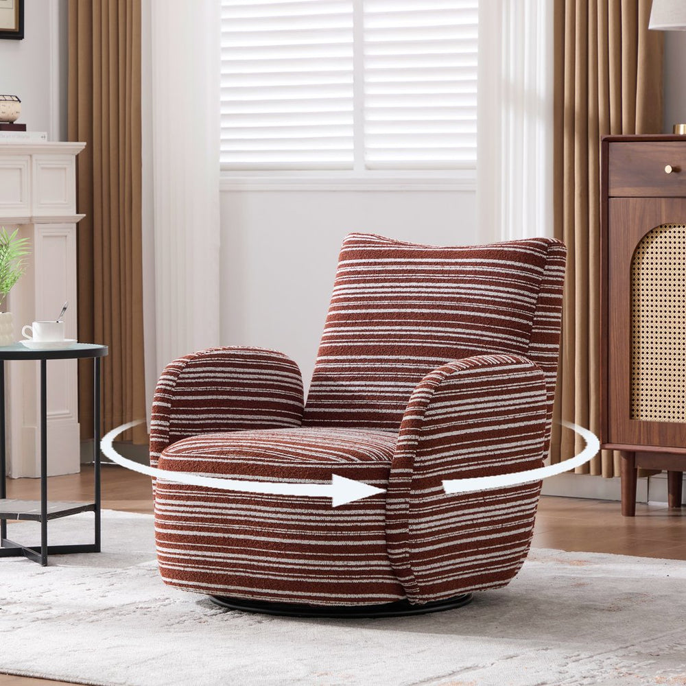 English Elm Modern Boucle 360° Swivel Leisure Chair with High‑Resilience Sponge, Supportive Curve, 550lb Capacity Red W395P355443