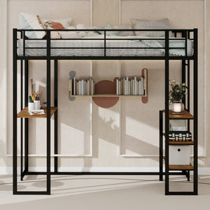 English Elm Iron framed bunk bed with L-shaped study desk and dual-side stairs, space-saving durable design Black W1935P330795