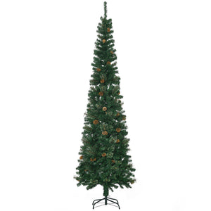 English Elm Homcom 7.5 Foot Slim Pencil Artificial Christmas Tree With Realistic Pine Needles & Pine Cones W2225P229162
