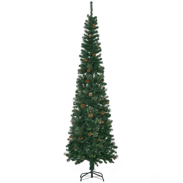 English Elm Homcom 7.5 Foot Slim Pencil Artificial Christmas Tree With Realistic Pine Needles & Pine Cones W2225P229162