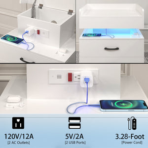 English Elm 1 Nightstand with Remote LED Strip Light, Two Drawers and Spacious Storage for Cozy Ambient Bedrooms White W368P239008