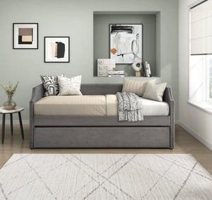 English Elm Modern Upholstered Daybed with Pull Out Trundle Nailhead Trim Twin Guest Room Piece Dark Gray B011P256301