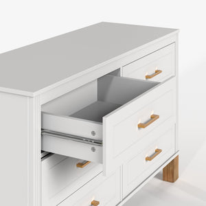 English Elm 6-drawer Solid Wood Dresser Mid-century Modern Gray Finish with Metal Bar Handles W1445P419757