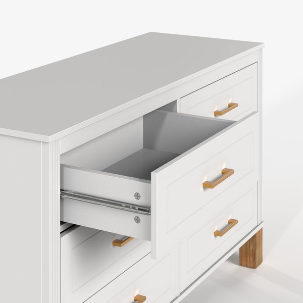 English Elm 6-drawer Solid Wood Dresser Mid-century Modern Gray Finish with Metal Bar Handles W1445P419757
