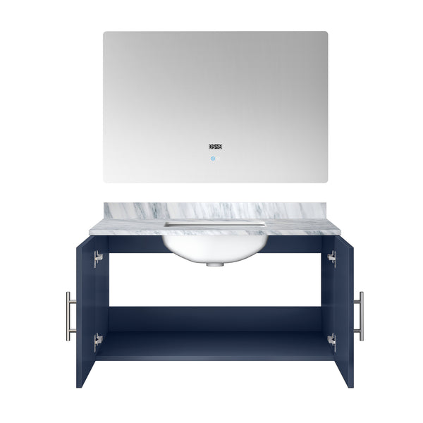 English Elm Navy Blue Bath Vanity With Carrara Marble Top & 36" Led Mirror - Stylish Storage & Easy Setup! B2731S00758