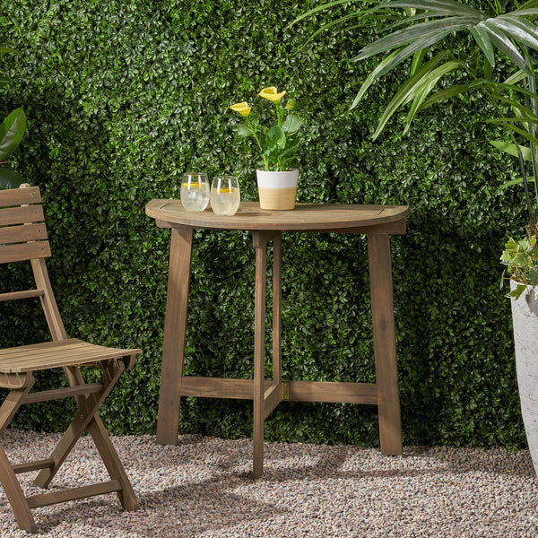 English Elm Christopher Knight Home® - Outdoor Half-Round Folding Acacia Wood Bistro Table with Gray Handcrafted Finish, Space-Saving Elegance Grey 65324.00GRY