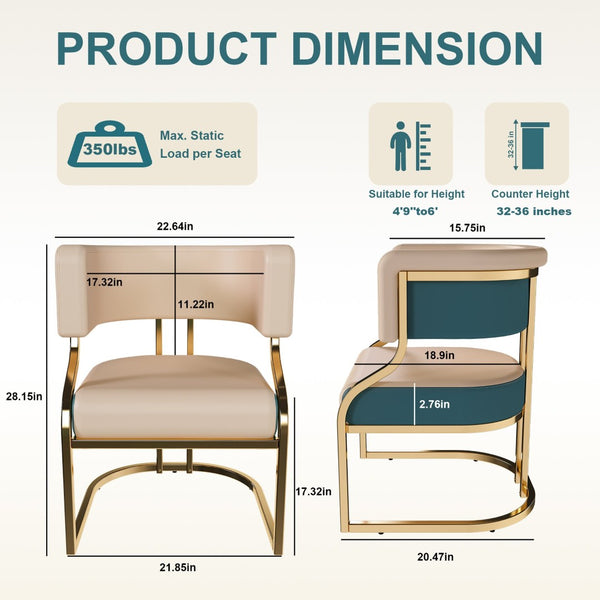 English Elm Modern Gold Iron Frame Pu Leather Armless Dining Chairs Ergonomic Cushioned Set W2699P430962