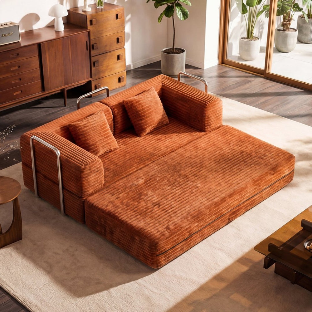English Elm 78.7-inch Corduroy Sleeper Sofa with Fold-flat Design for Apartment Family Rooms W3108P404510