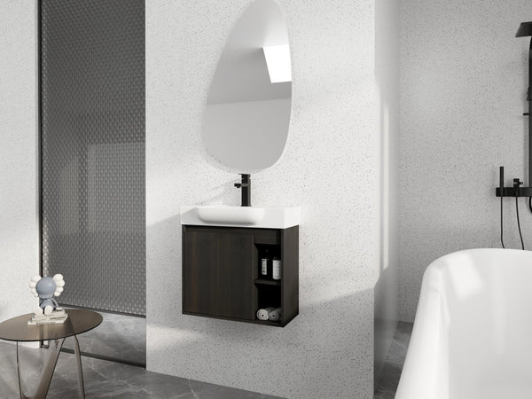 English Elm 24'' Floating Wall Mounted Bathroom Vanity with Ceramic Sink and Soft Close Cabinet Dark Oak W999P426634
