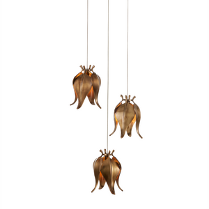Iota Round Multi-Drop Pendant Light - Elegant Antique Brass Flower Bud Design for Modern Spaces