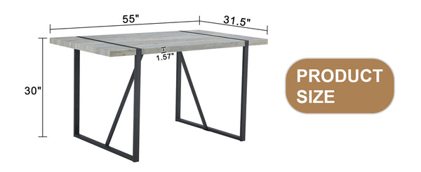 English Elm Industrial Rectangular MDF Light Gray Patterned Dining Table for 4-6 with 1.5" Top & Sturdy Black Metal Legs W1151P209828