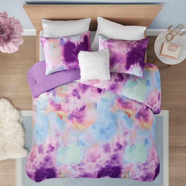 English Elm Twin/Twin Watercolor Tie Dye Cassiopeia Comforter Set with Piped Edges, Fur Pillow, Hypoallergenic OEKO-TEX Safe B035129810
