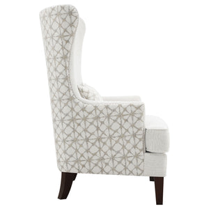 English Elm Lindstrom Tall Latte Wingback Accent Chair with Nailhead Trim, Plush Upholstery & Dark Wood Legs B062P358332
