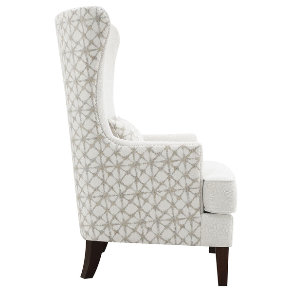 English Elm Lindstrom Tall Latte Wingback Accent Chair with Nailhead Trim, Plush Upholstery & Dark Wood Legs B062P358332
