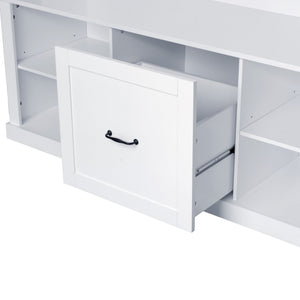 English Elm U-Can 57'' Hall Tree with Bench, Drawer & Shelves for Entryway Organizing and Stylish Storage White N724P264673K