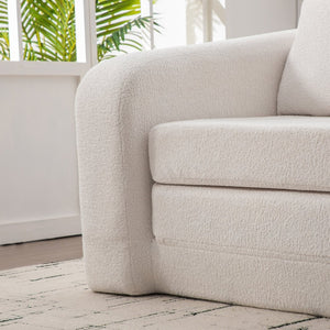 English Elm 71" Chenille Pull Out Sleeper Loveseat Convertible Floor Couch for Dorm or Guest Bedroom Ivory W3118P388899