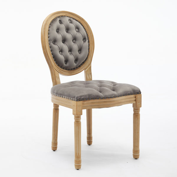 English Elm French Solid Wood Dining Chair with Velvet Upholstery, Nailhead Trim, High-Density Foam & Springs Gray W1143P195871