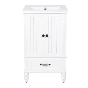 English Elm 20" Modern Bathroom Vanity with Ceramic Sink, MDF Cabinet w/ Drawer & Doors, Magnetic Stopper, Black Handles N725P340025K