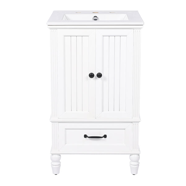 English Elm 20" Modern Bathroom Vanity with Ceramic Sink, MDF Cabinet w/ Drawer & Doors, Magnetic Stopper, Black Handles N725P340025K