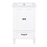 English Elm 20" Bathroom Vanity With Sink, Bathroom Cabinet With Two Doors, Magnetic Door Stopper and Adiustable Foot Pads, A Drawer, White