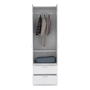 English Elm Armoire Marlton White Bedroom Closet Cabinet with Hanging Rod, Shelf & 2 Drawers — Durable Engineered Wood Storage B092P191175