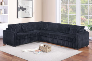 English Elm Black Corduroy L-shaped Sectional Sofa Modular 4 Piece Living Room Seating Set Black B011S02219
