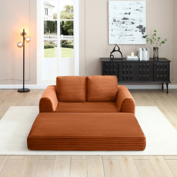 English Elm 2-in-1 Corduroy Futon Sofa Sleeper Modular Floor Couch for Studio and Guest Living Spaces Orange W1117S00374