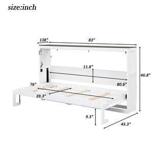 English Elm Twin Size Murphy Bed With Led Light – Stylish Space-Saving Wall Bed In White & Brown Cabinet Design N7090004013K-GIGA