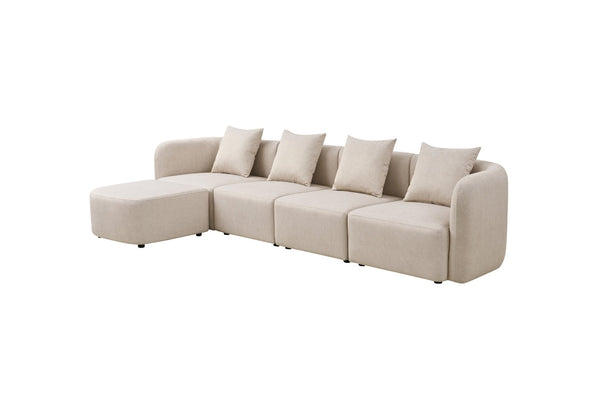 English Elm 118" Velvet Modular Sectional with Ottoman Deep Seat Sofa for Living Room W2664S00093