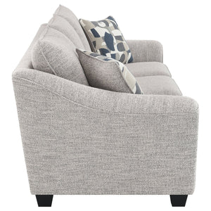English Elm Mingle Textured Light Grey Bouclé Sofa with Flared Arms, Boxed Cushions & Tall Tapered Legs B062P342728