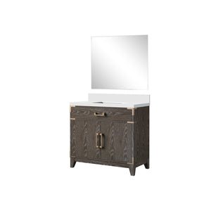 English Elm Brown Oak Single Bath Vanity 36" W x 22" D with White Quartz Top, Soft-Close Storage & 34" Mirror B2731S01460