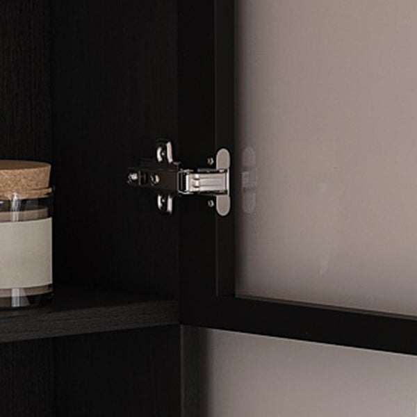 English Elm Computer Corner L-Shaped Desk with Glass Cabinets, Built-In LED, USB Ports, Keyboard Tray, Ergonomic Design Black W2699P345804