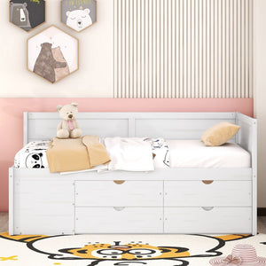 English Elm Twin Daybed with Two Pull Out Drawers and Open Shelves for Small Bedroom Storage White LP102022AAK