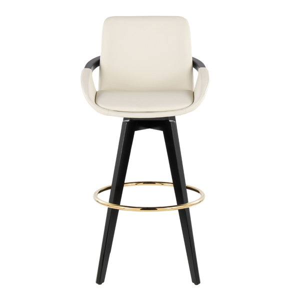English Elm Fixed-height Swivel Barstools Upholstered Grey Fabric Black Wood Legs Kitchen Set of 2 Cream B202S01895