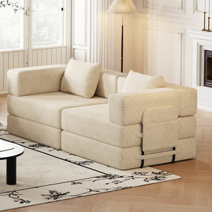 English Elm 72.4 Inch Corduroy Convertible Sofa Bed with Storage Pockets for Living Room W3505P355570