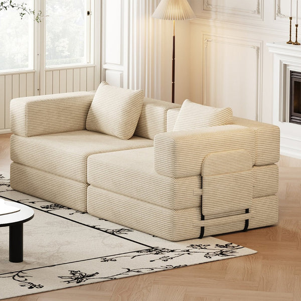 English Elm 72.4 Inch Corduroy Convertible Sofa Bed with Storage Pockets for Living Room W3505P355570