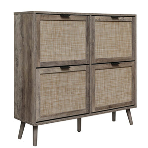 English Elm 4 Door Rattan Shoe Cabinet with Pine Legs Slim Entryway Storage Modern Style W688P173281